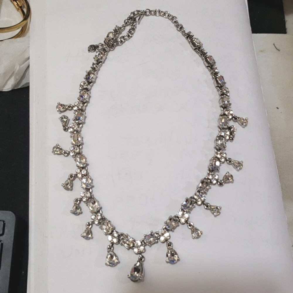 Rhinestone, dangle, drop 16" teardrop, necklace